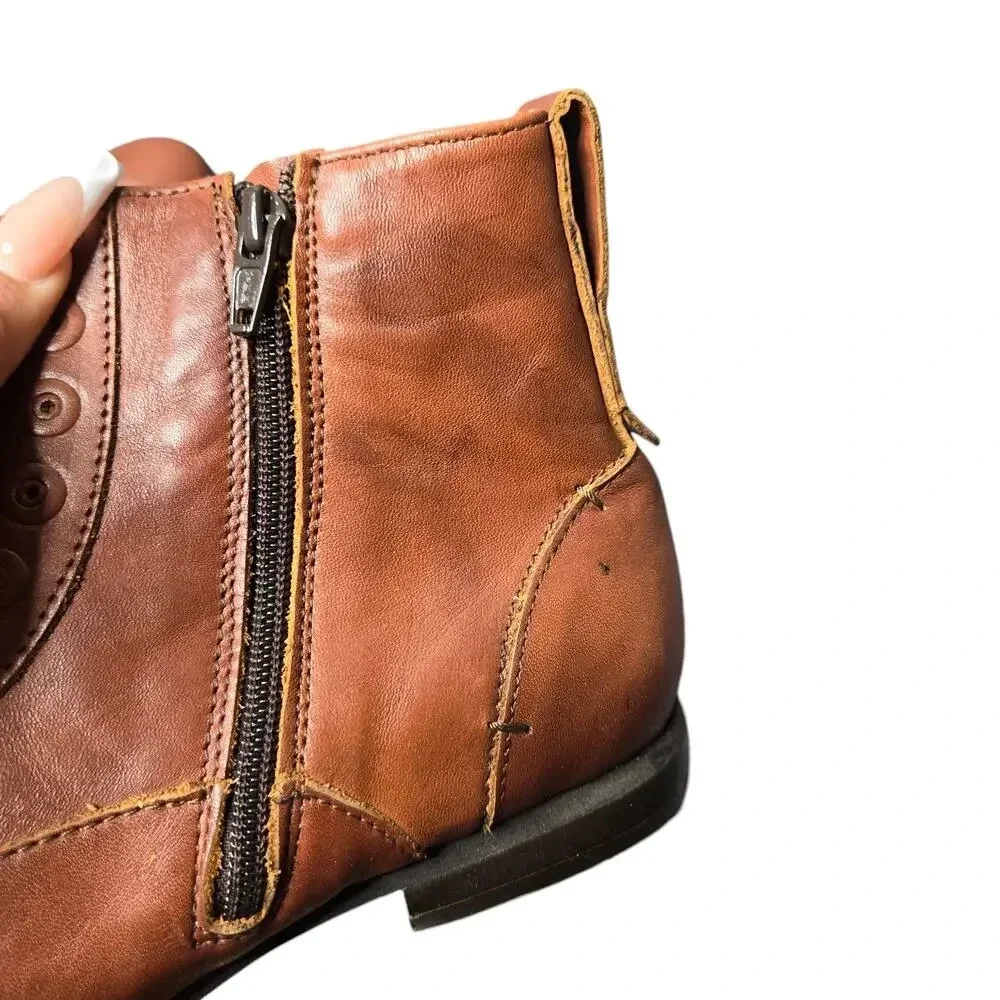 John Fluevog Conga‎ Leather Ankle Booties Cognac Brown
